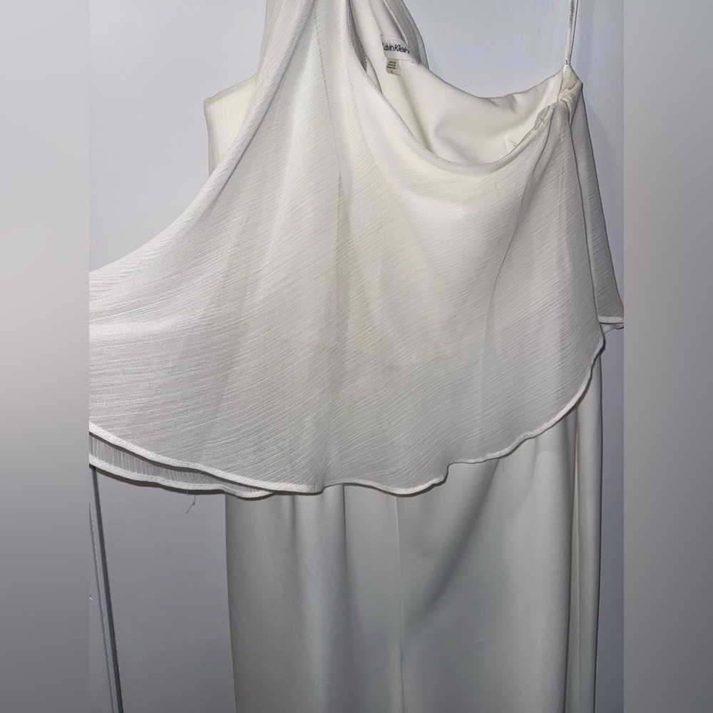 Calvin Klein One-Shoulder White Jumpsuit Size 12 - Picture 7 of 11